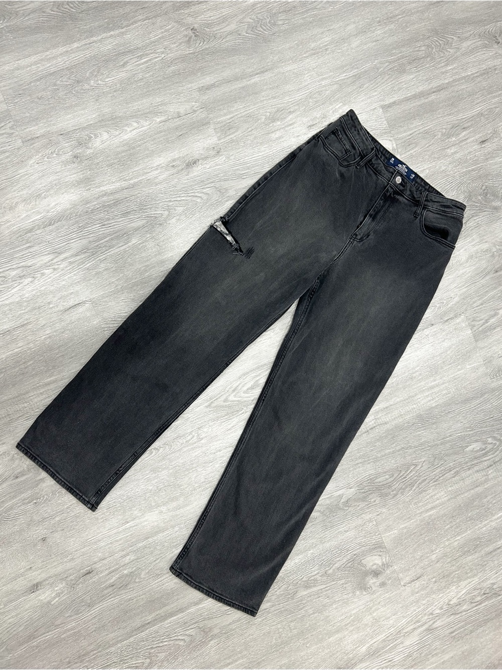 Hollister Women's Relaxed Black Jeans with Subtle Distress
